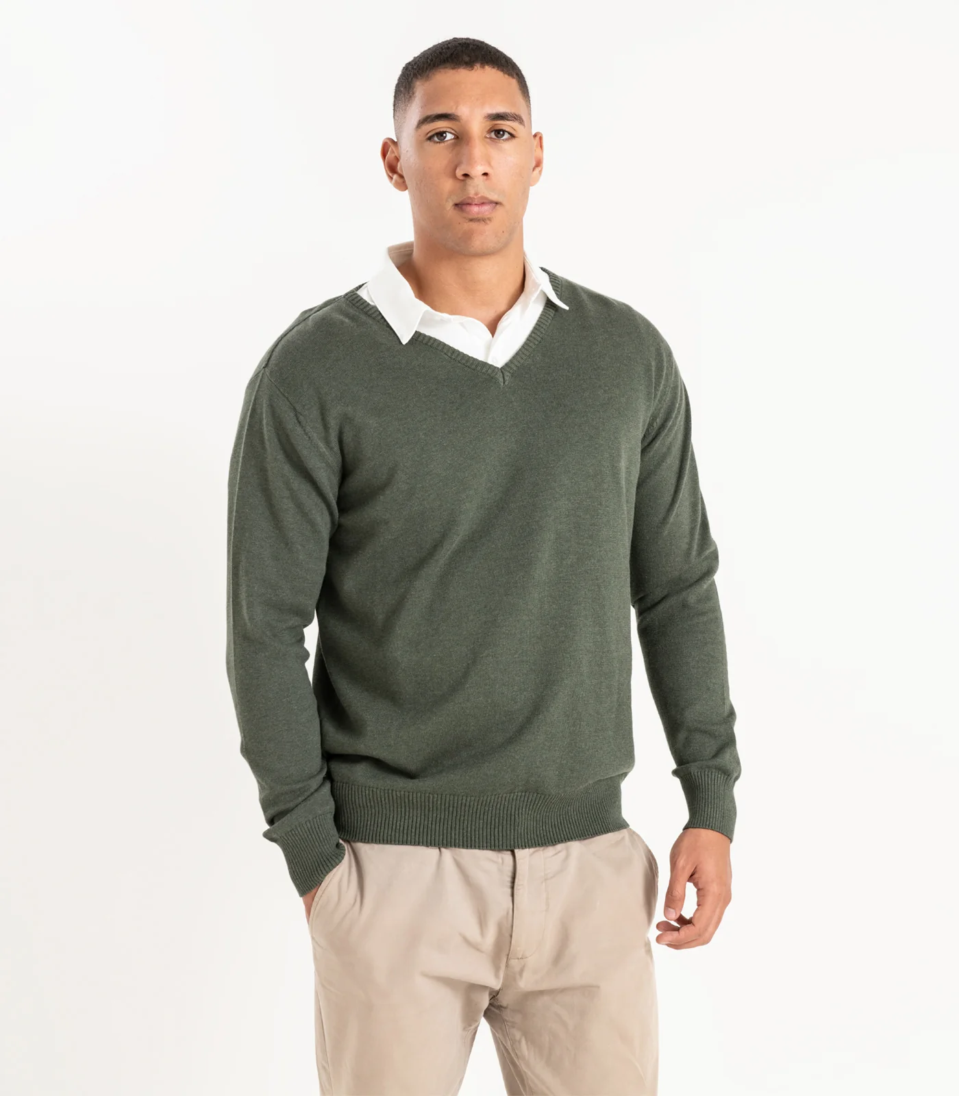 Organic Cotton Fine Knit V-Neck Sweater - Image 12