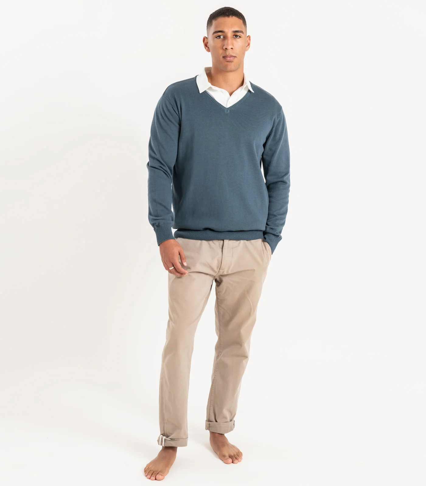 Organic Cotton Fine Knit V-Neck Sweater - Image 5