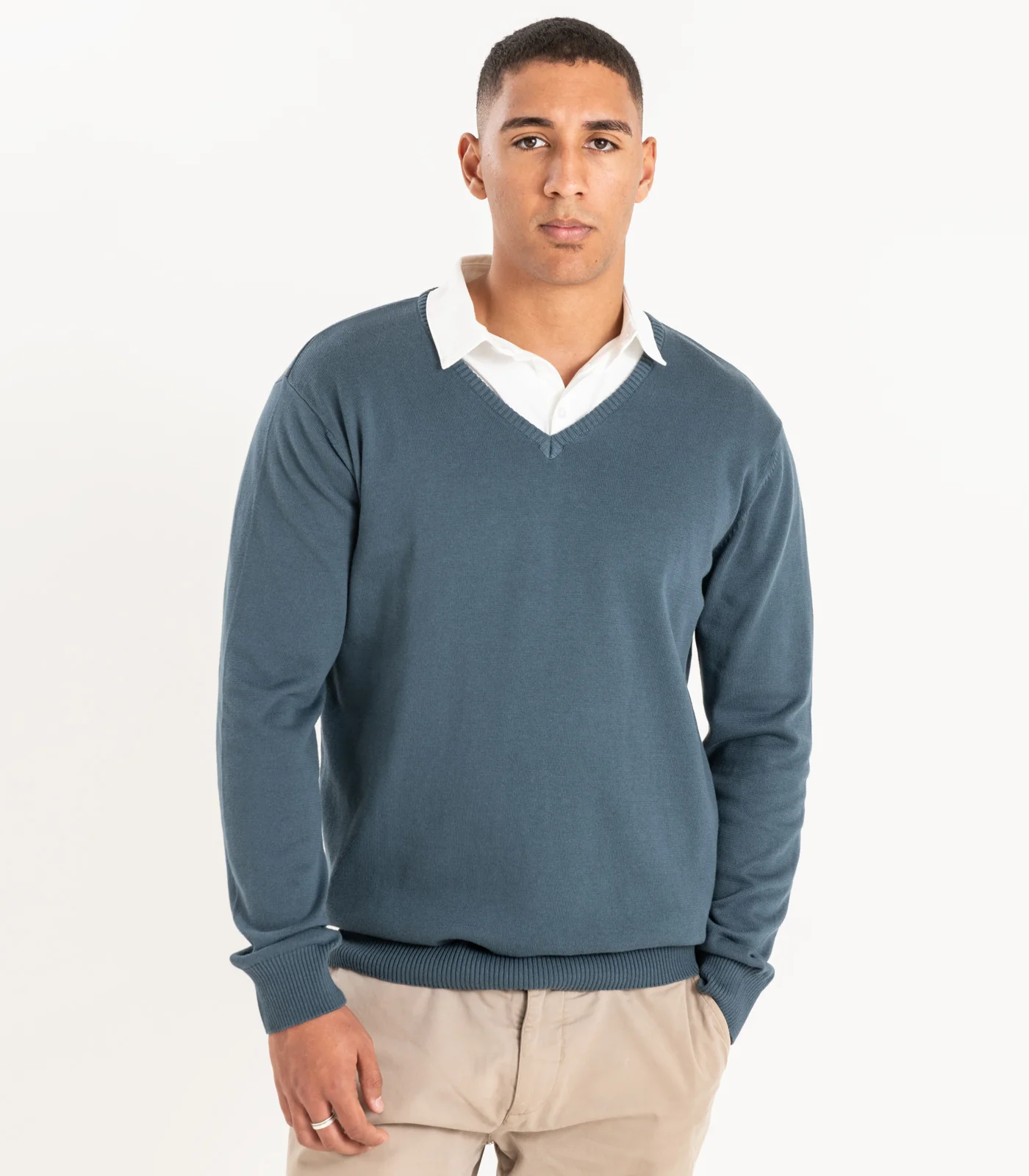 Organic Cotton Fine Knit V-Neck Sweater - Image 8