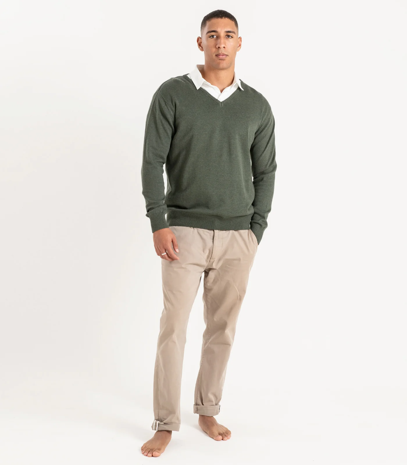 Organic Cotton Fine Knit V-Neck Sweater - Image 9
