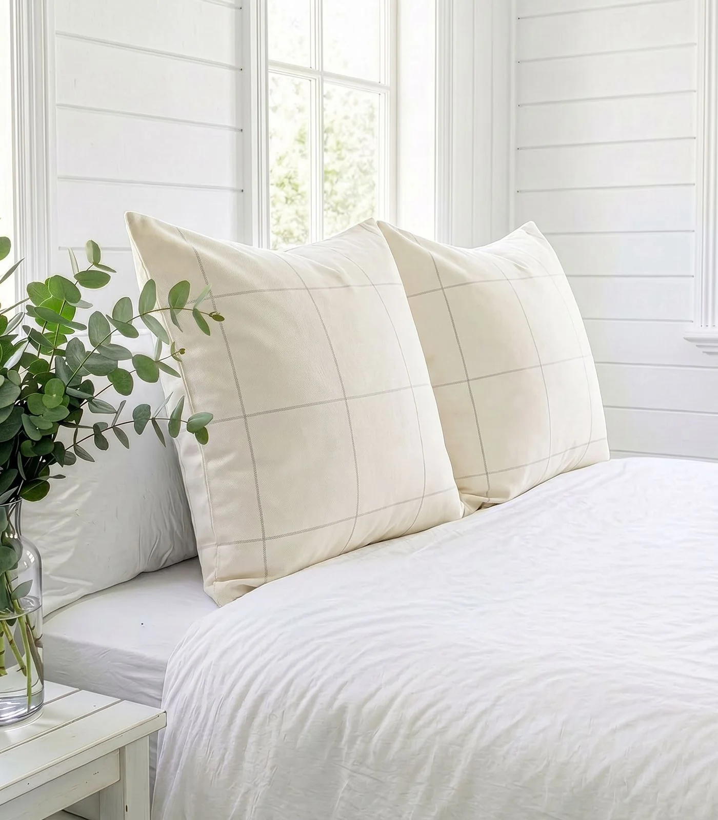 Organic Cotton European - Flannelette Pillow Cases - Windowpane (pair) - Image 3