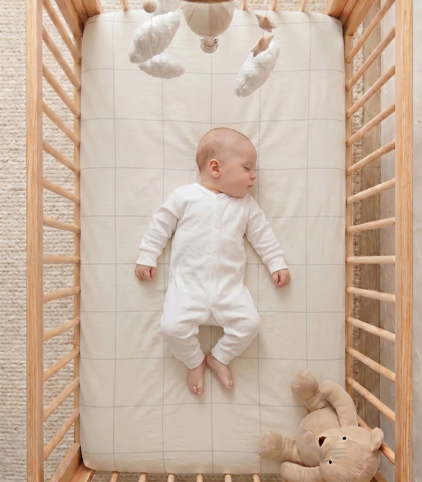 Organic Cotton Fitted - Flannelette Cot Sheet - Windowpane - Image 3