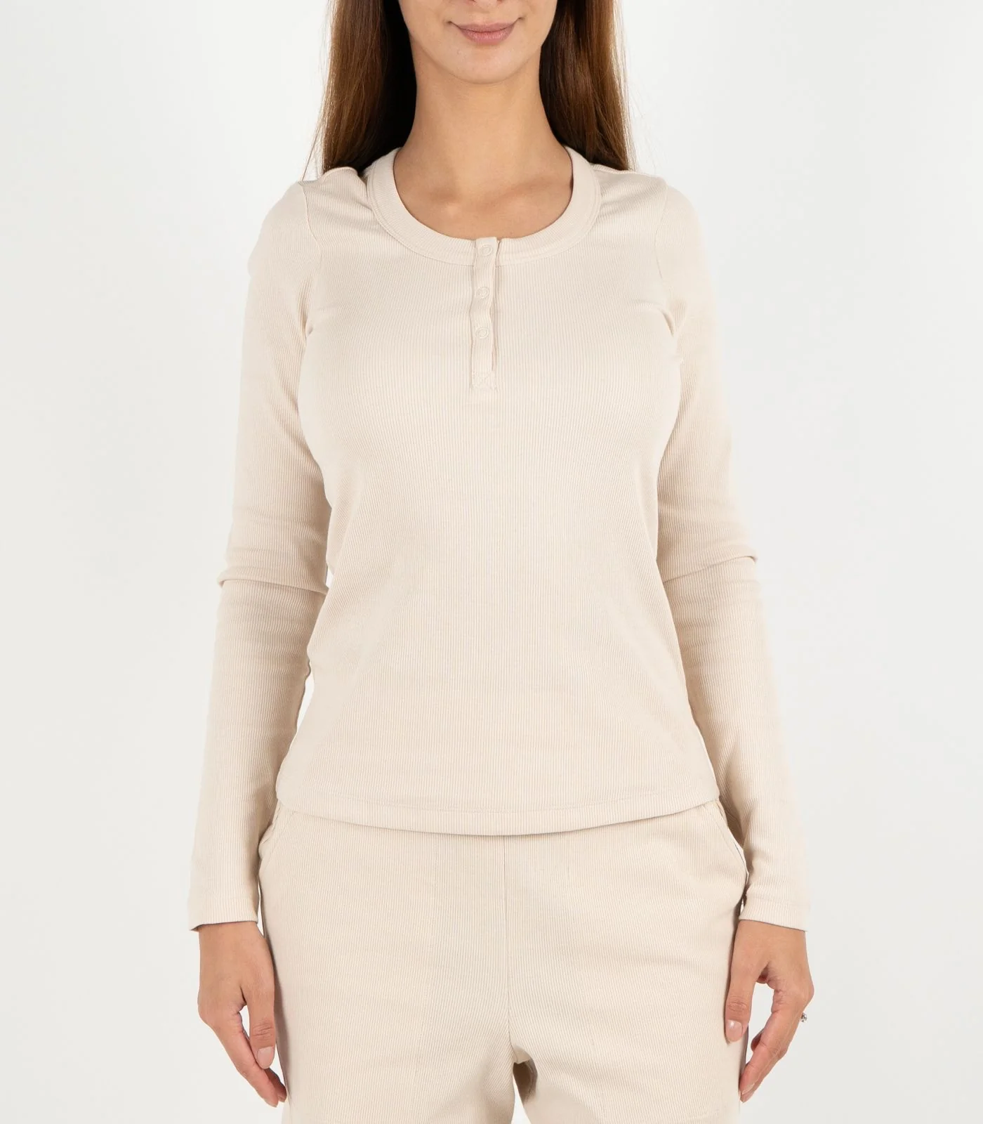 Organic Cotton Ribbed Long Sleeve Button Top - Image 12