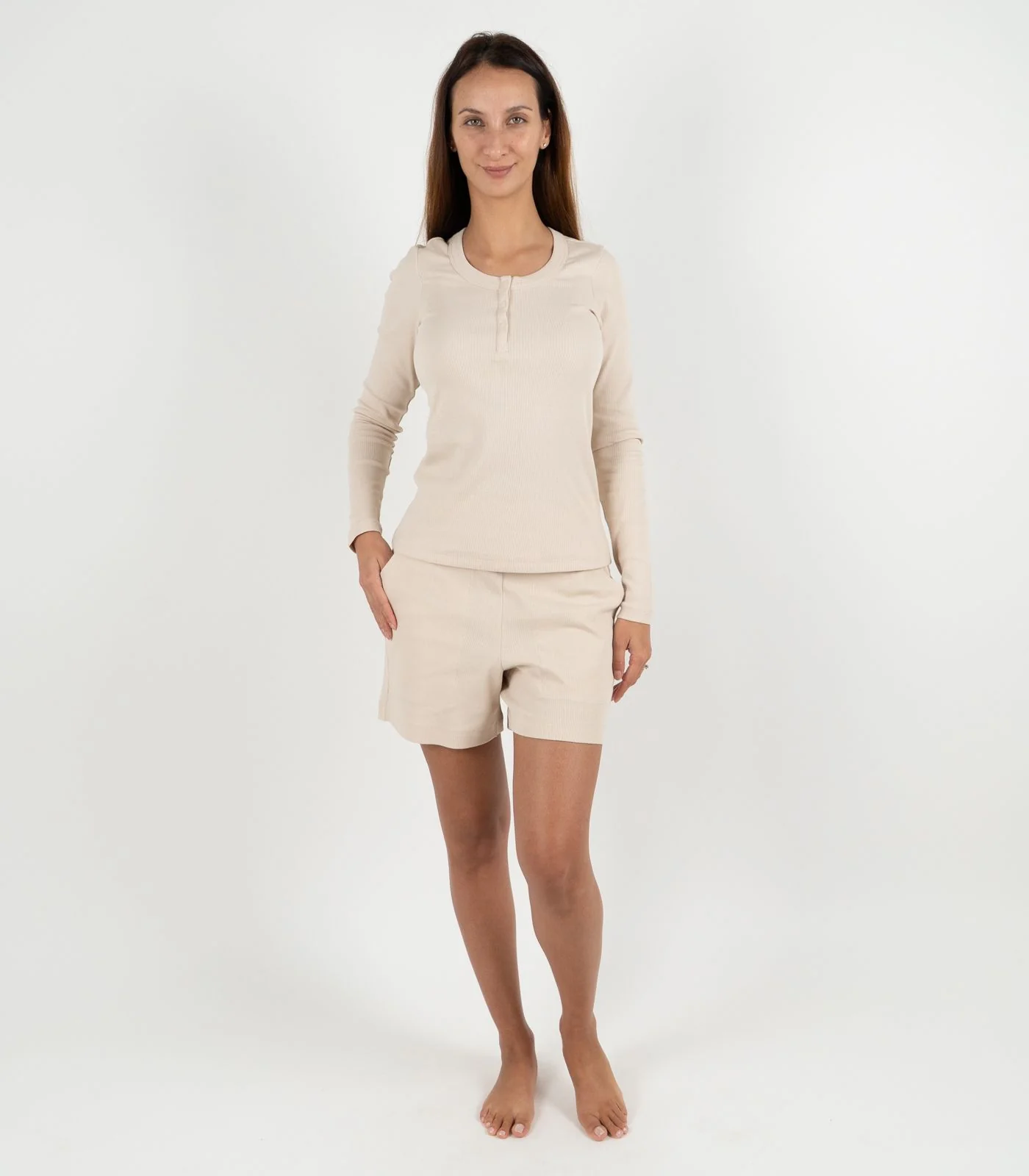 Organic Cotton Ribbed Long Sleeve Button Top - Image 13