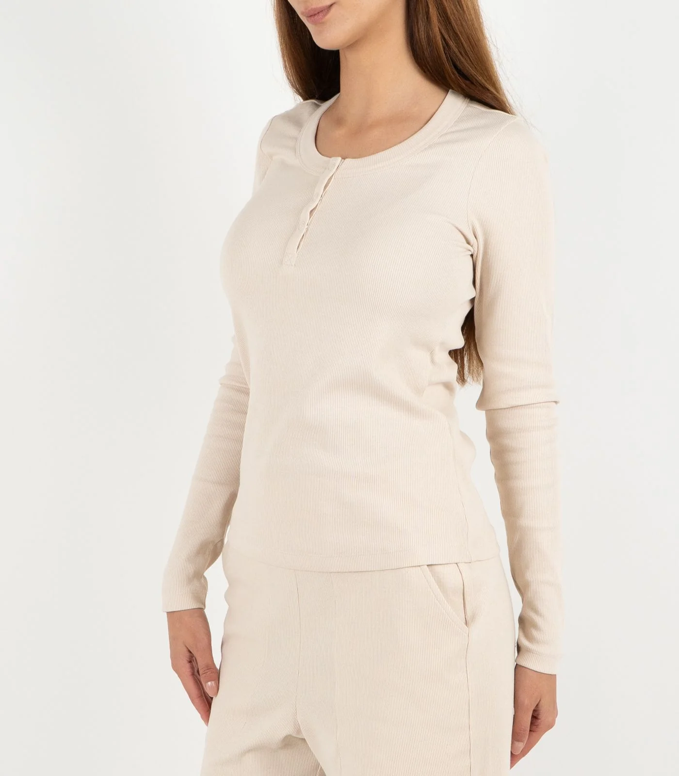 Organic Cotton Ribbed Long Sleeve Button Top - Image 16