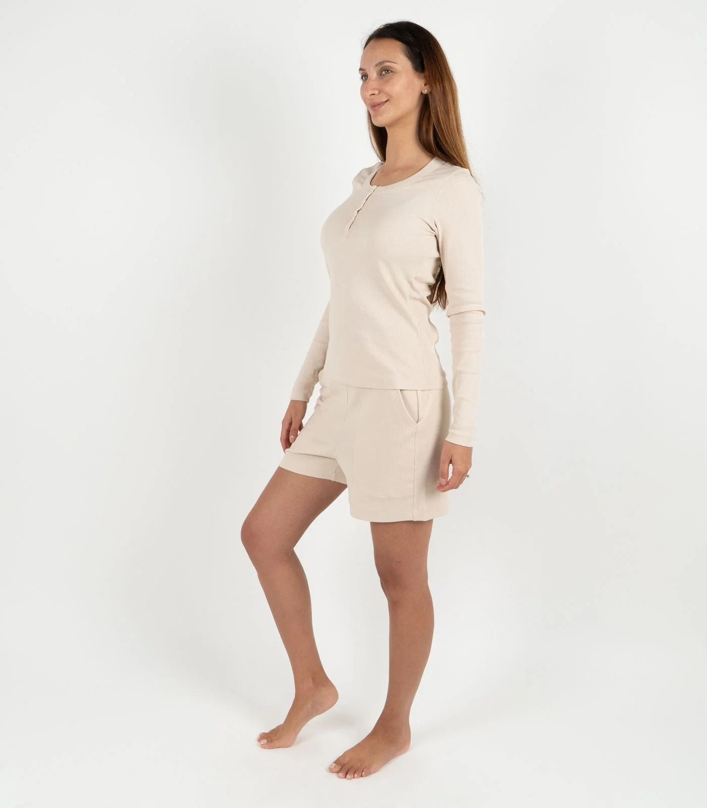 Organic Cotton Ribbed Long Sleeve Button Top - Image 17