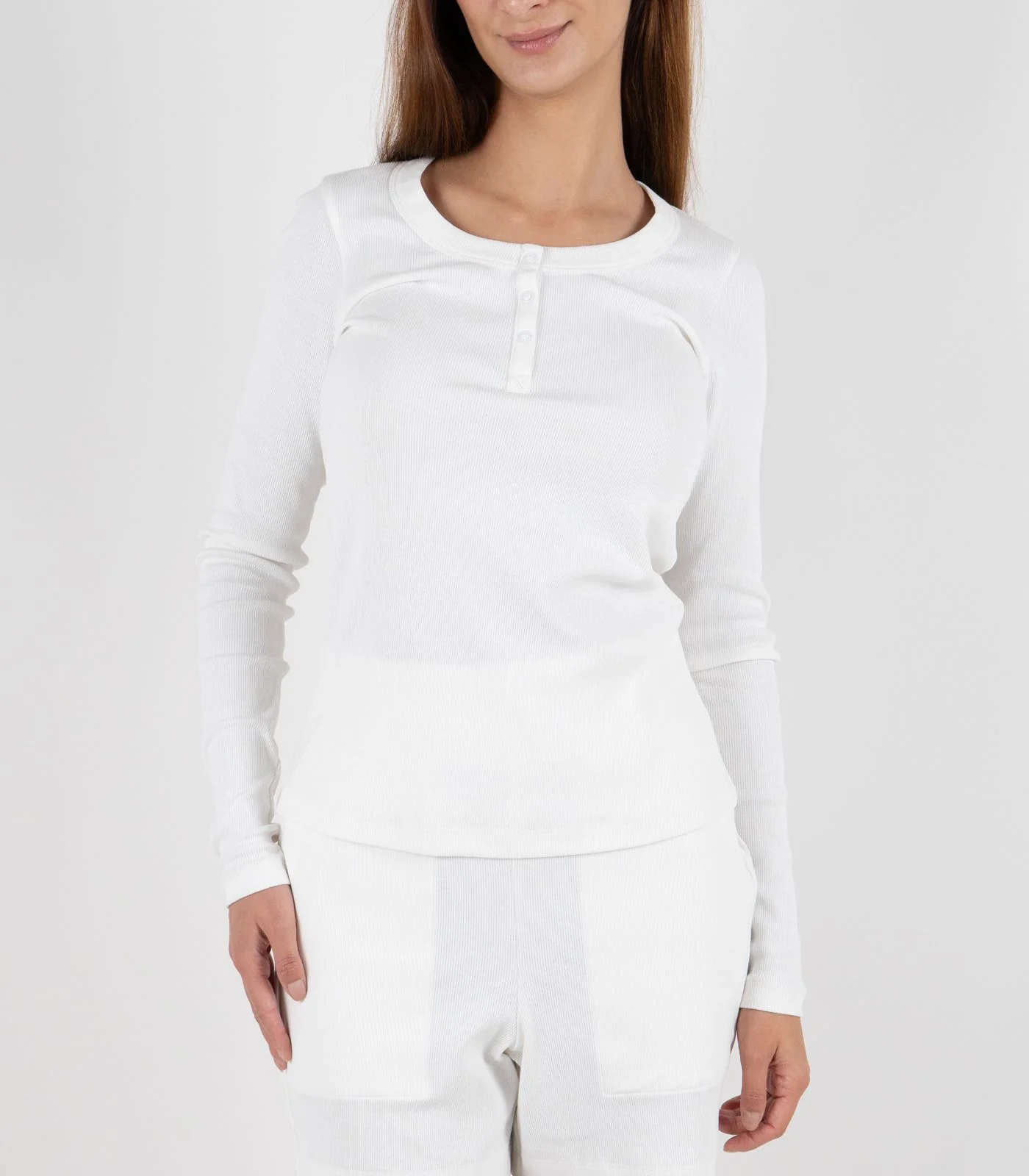 Organic Cotton Ribbed Long Sleeve Button Top - Image 23