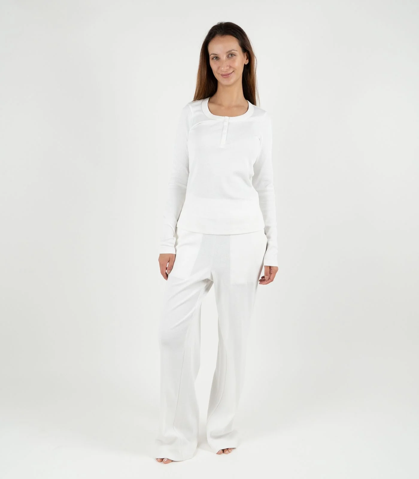 Organic Cotton Ribbed Long Sleeve Button Top - Image 24