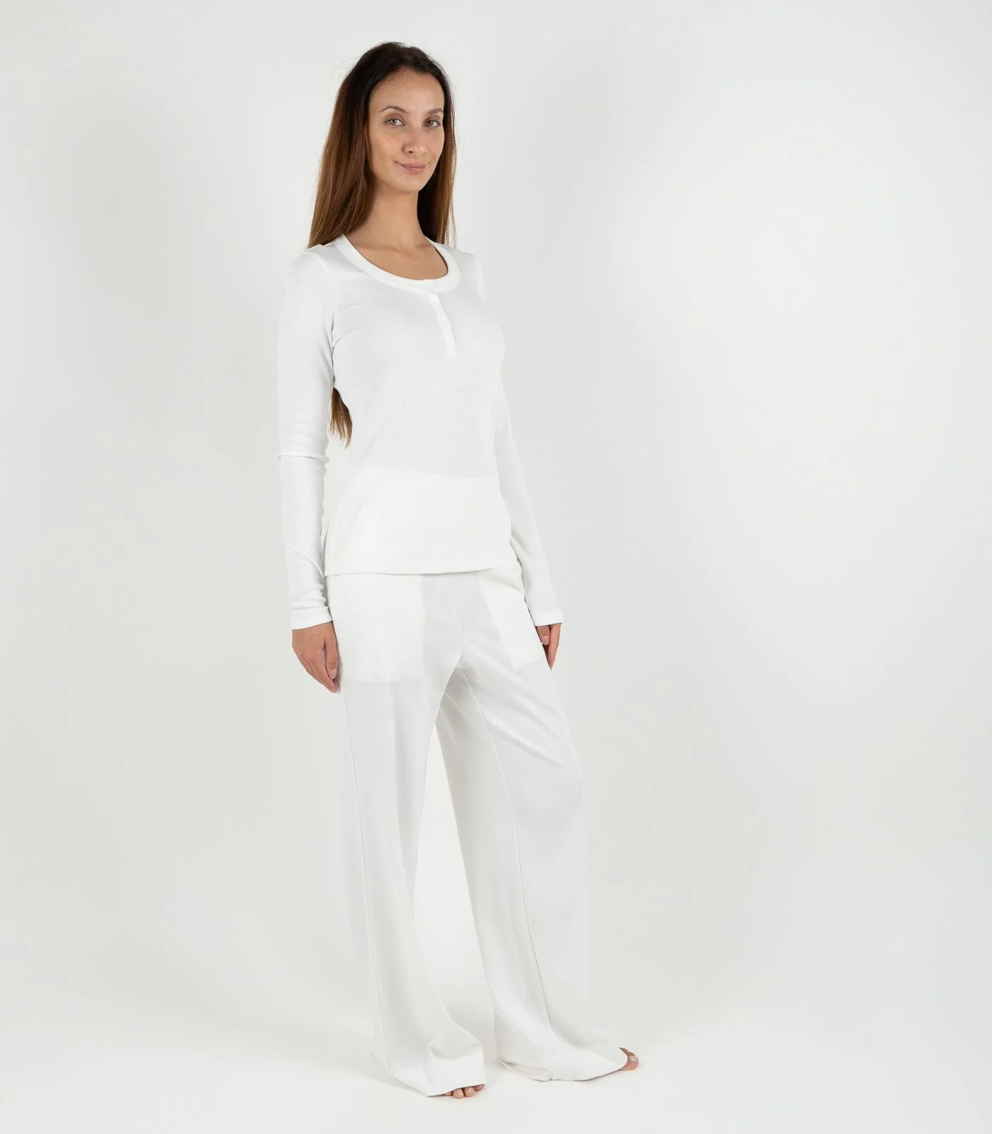 Organic Cotton Ribbed Long Sleeve Button Top - Image 29