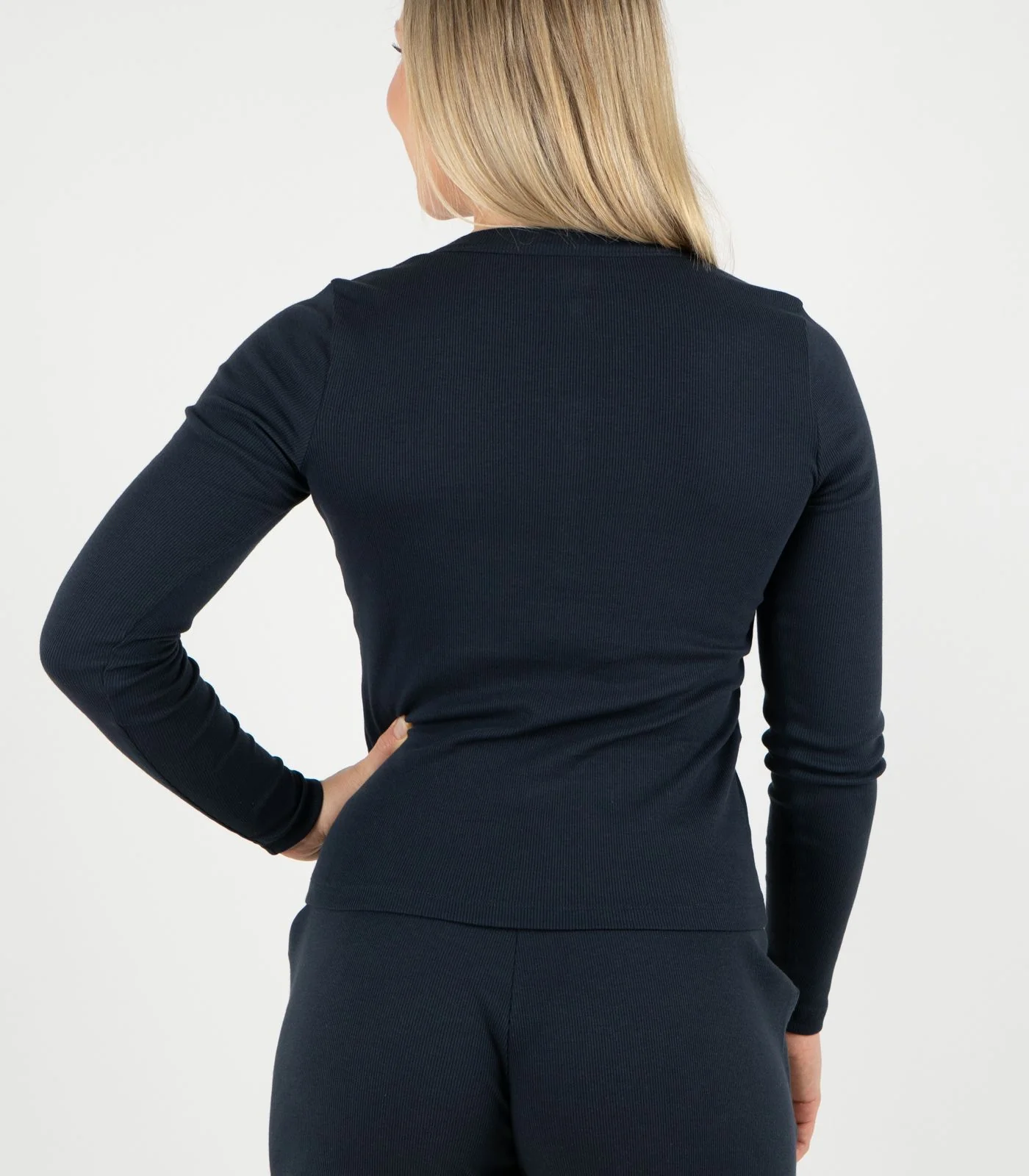 Organic Cotton Ribbed Long Sleeve Button Top - Image 43