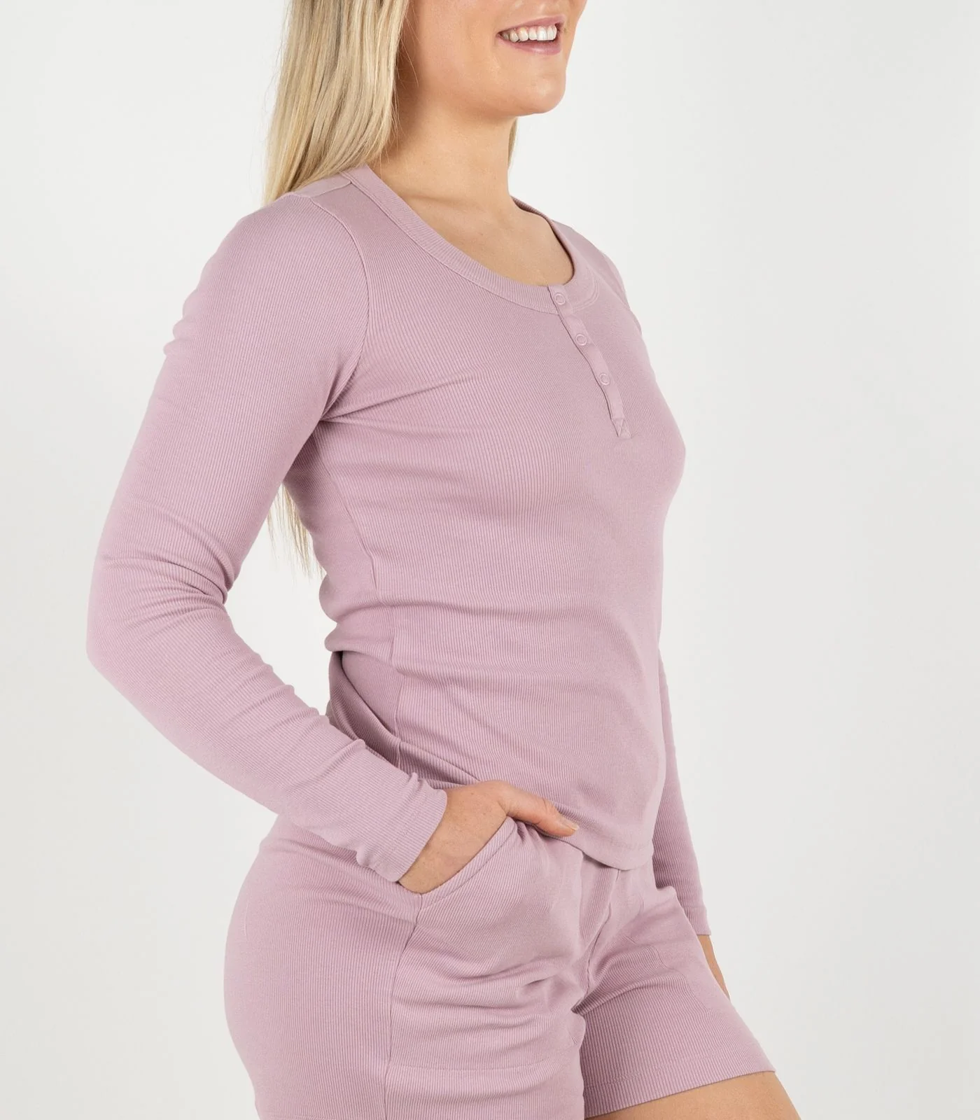 Organic Cotton Ribbed Long Sleeve Button Top - Image 5