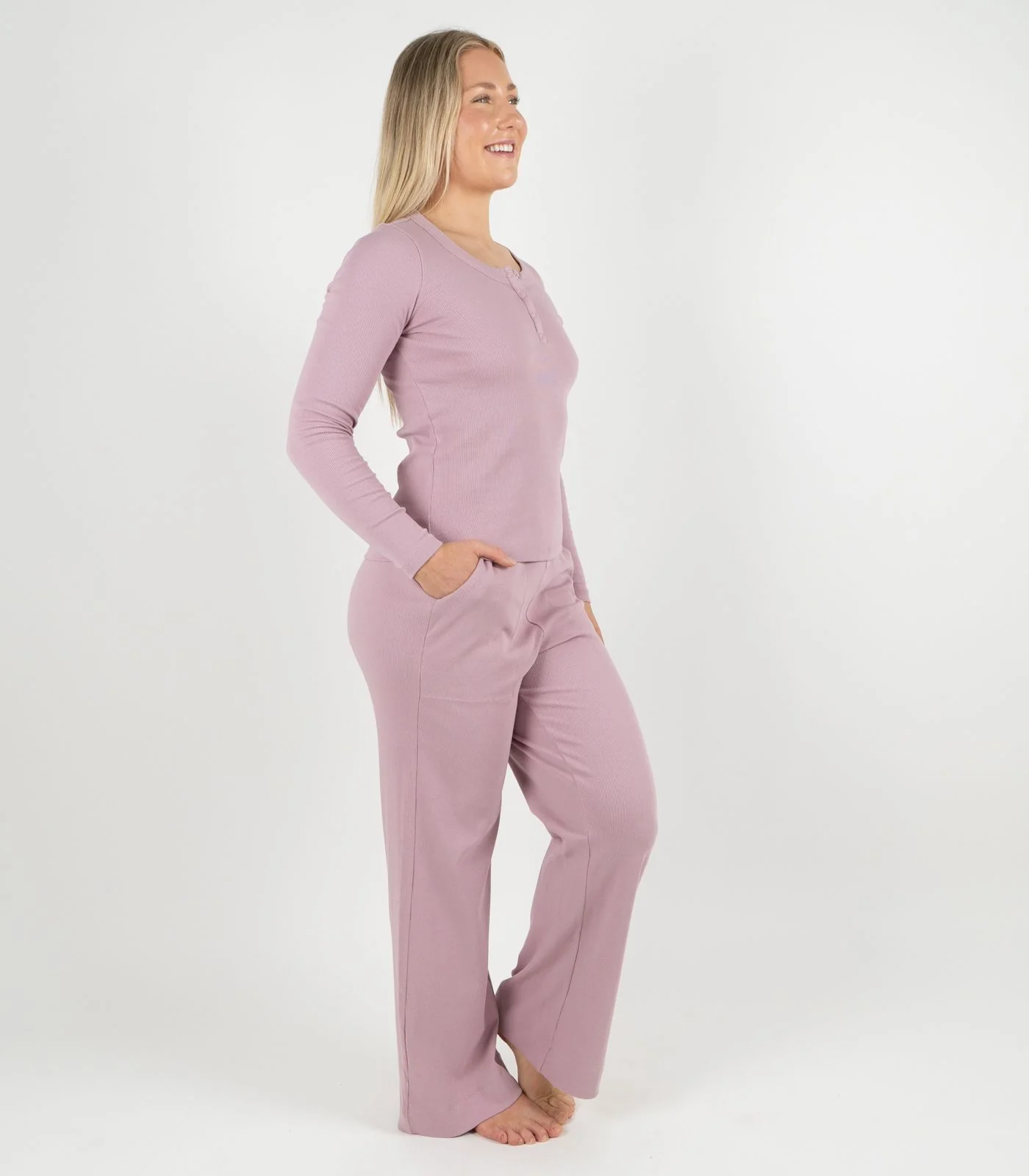 Organic Cotton Ribbed Long Sleeve Button Top - Image 7