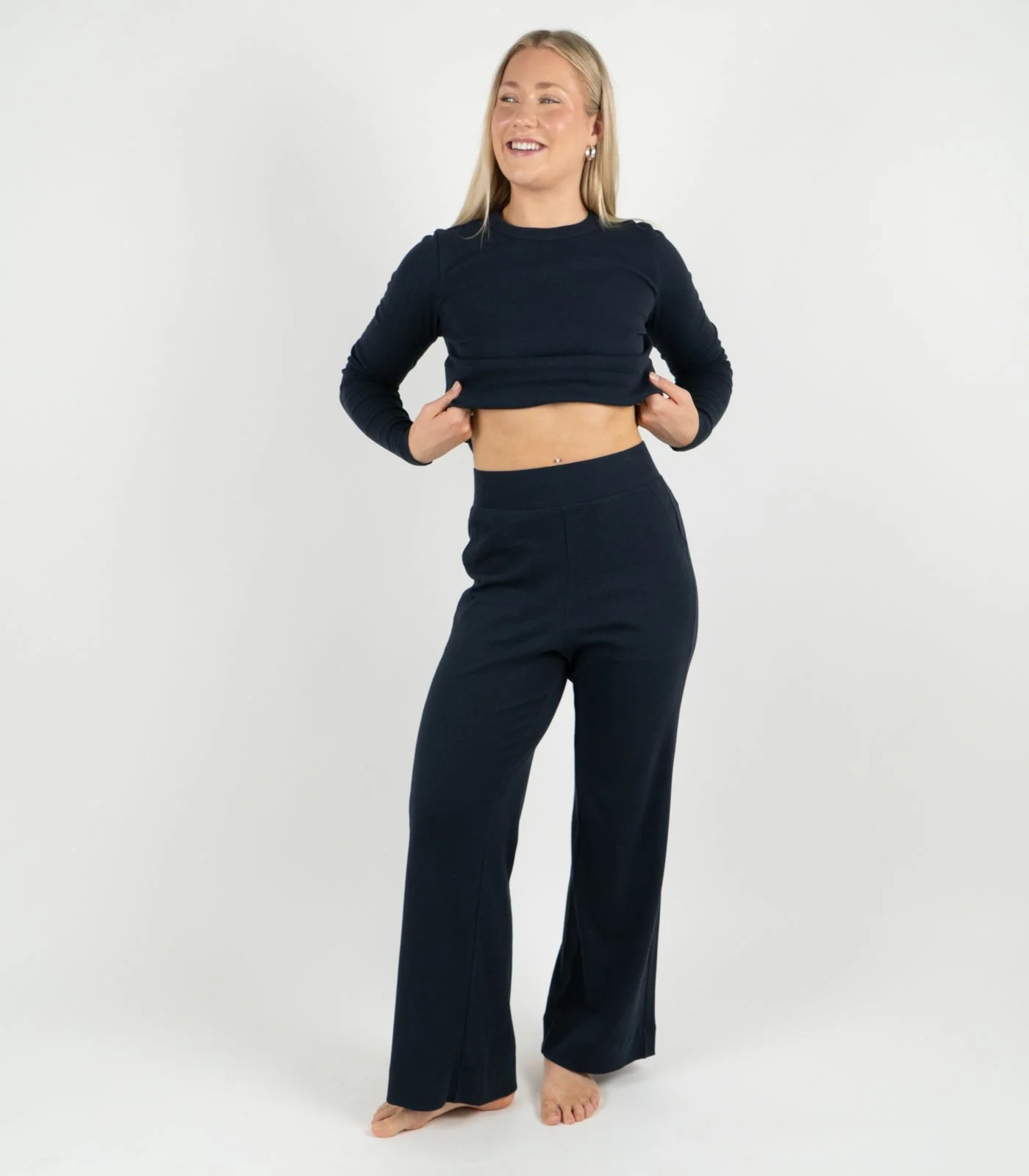 Organic Cotton Ribbed Wide Leg Lounge Pant - Image 12