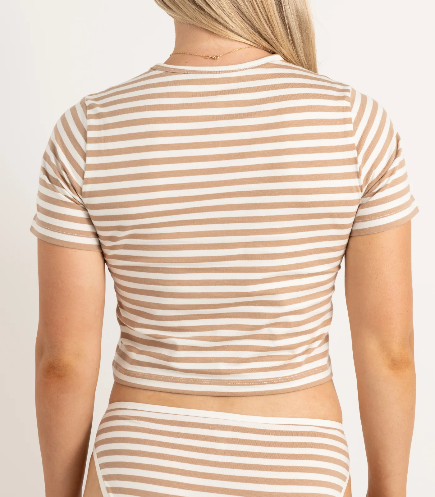 Organic Cotton Short Sleeve Fitted Crop Top - Stripe - Image 8