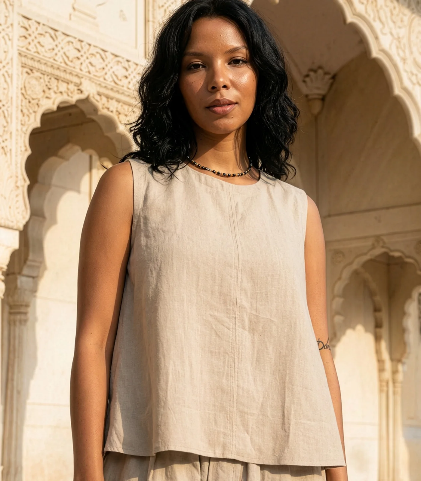 Organic Linen Sleeveless Lounge Shirt - Image 12